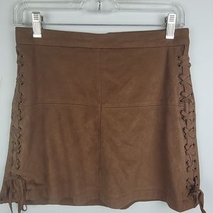 American Rag Mini Skirt Size 1 Brown Faux Suede Lace Up Western Boho Festival